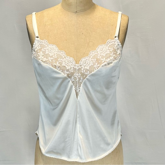 VINTAGE floral lace silky camisole cami slip lingerie tank top v neck 70s 80s - Picture 7 of 10